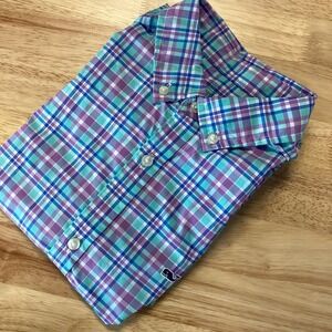 Boys Vineyard Vines Long Sleeve Button Down Multicolor Plaid Whale‎ Shirt XL 18